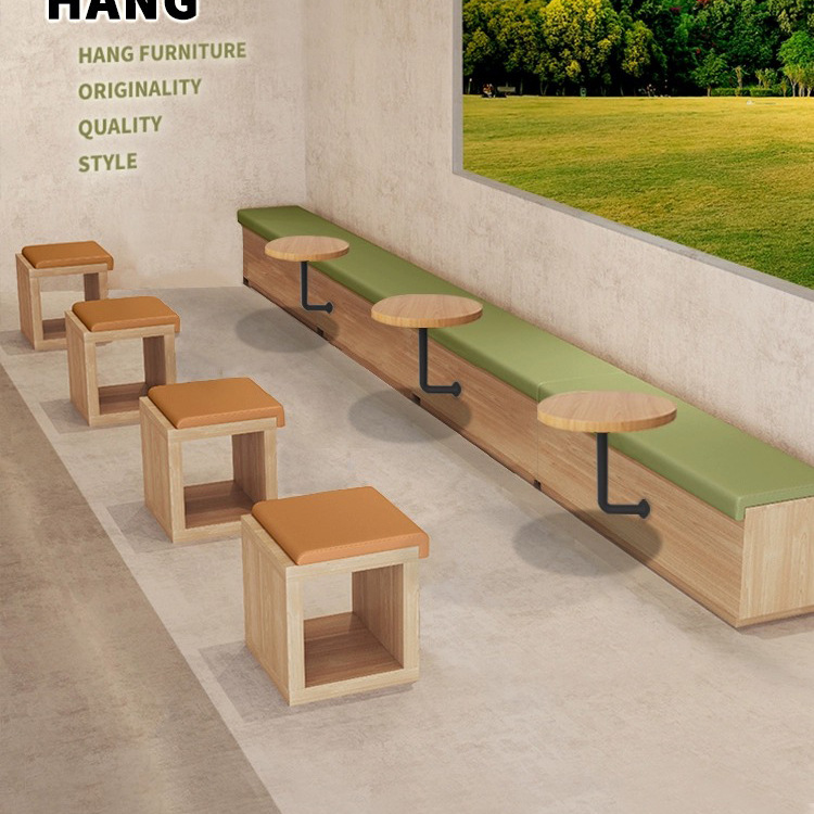 新款西餐厅休闲靠墙卡座简约奶茶咖啡店洽谈实木沙发桌椅带储物