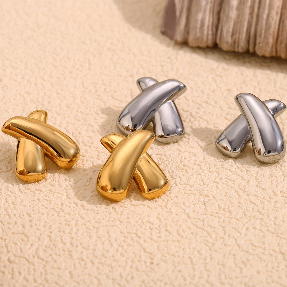 Plated 18K Gold X-shape Earrings