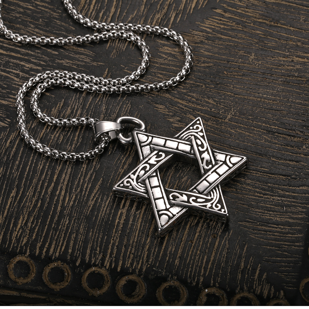 Hexagram Pendant Necklace For Men In Stainless Titanium Steel_voghion.com