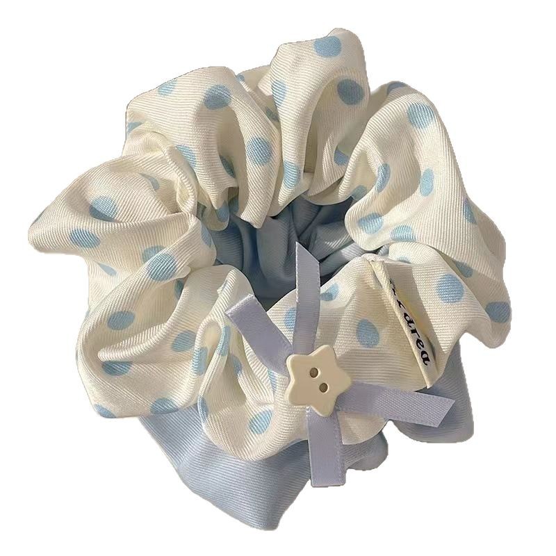 Scrunchie met blauwe stippen voor dames elastische haarband_voghion.com