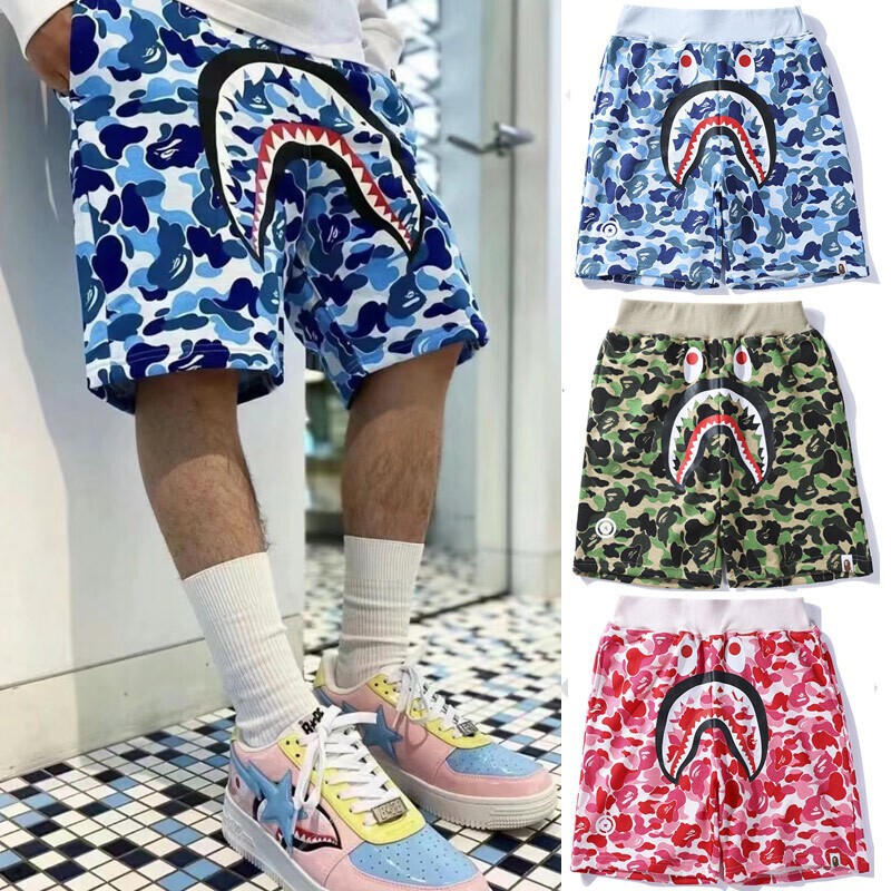 Trendy Brand Shark Ape Head Camouflage Shark Pure Cotton Shorts for Men and Women, Couple Wear, Loose Casual Sports Five-Point Pants