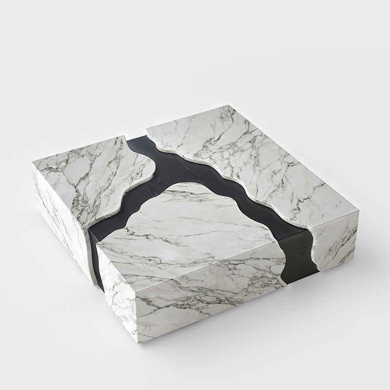 [큰 꽃 화이트-대리석] 차 테이블 (정사이즈)