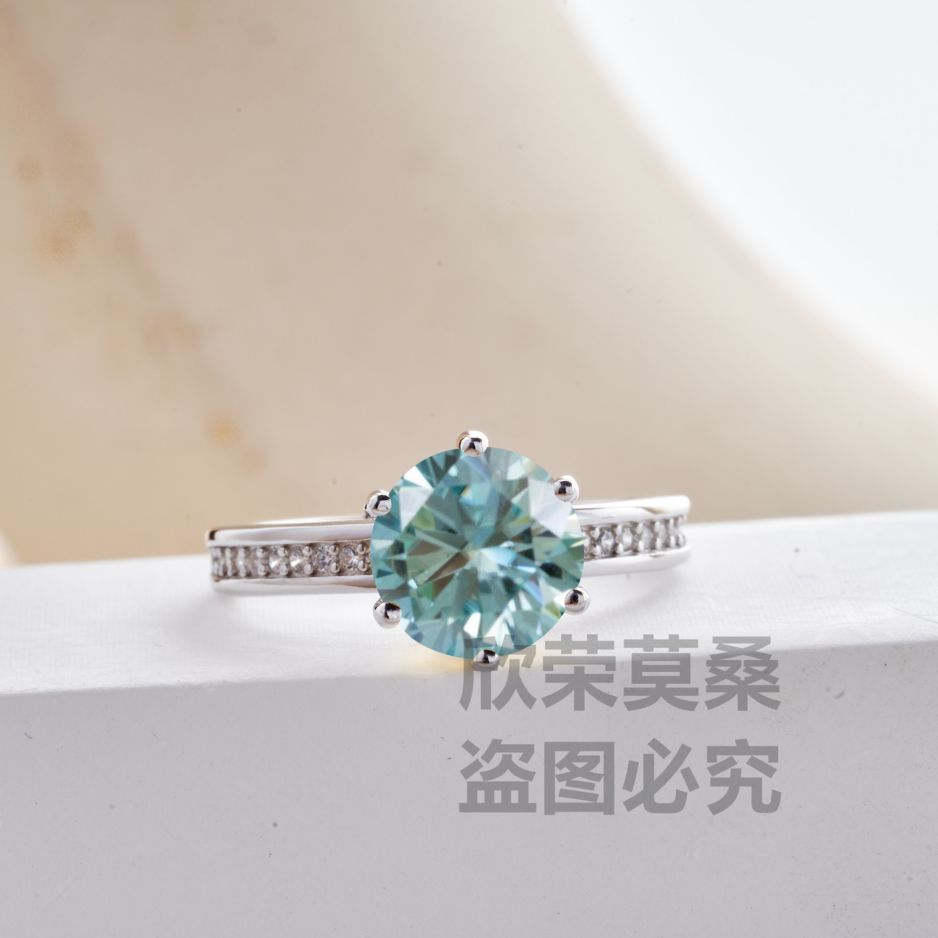 Transfronterizo rosa redondo corte 3CT anillo de piedra de moissanita s925 plata simple anillo de plata esterlina s925