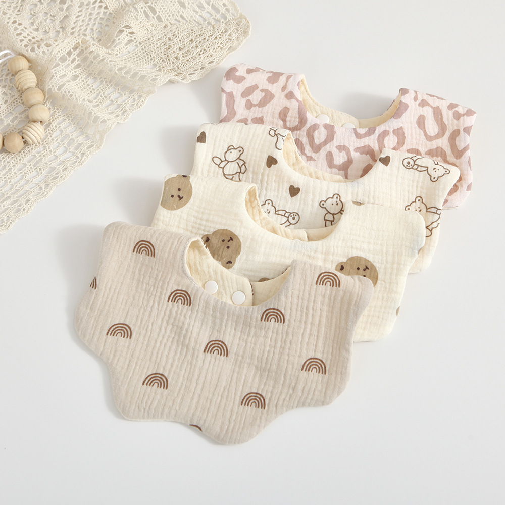 Korean style 6-layer cotton gauze petal bib, 360-degree newborn bib, baby anti-spit-up cloth