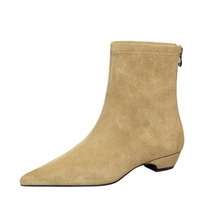 6825-1 French retro minimalist back zipper low heel fashion boots for women, suede casual versatile pointed slim short b