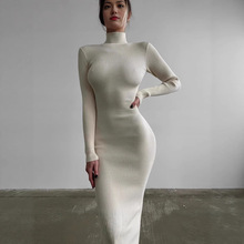 2025秋冬新款中长款毛衣裙内搭半高领打底黑色针织连衣裙女欧美