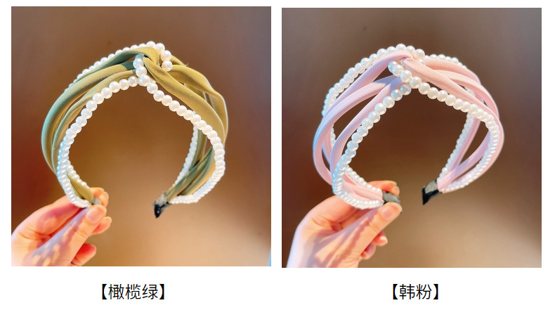 Korean Pearl Braid Solid Color Headband Wholesale display picture 23