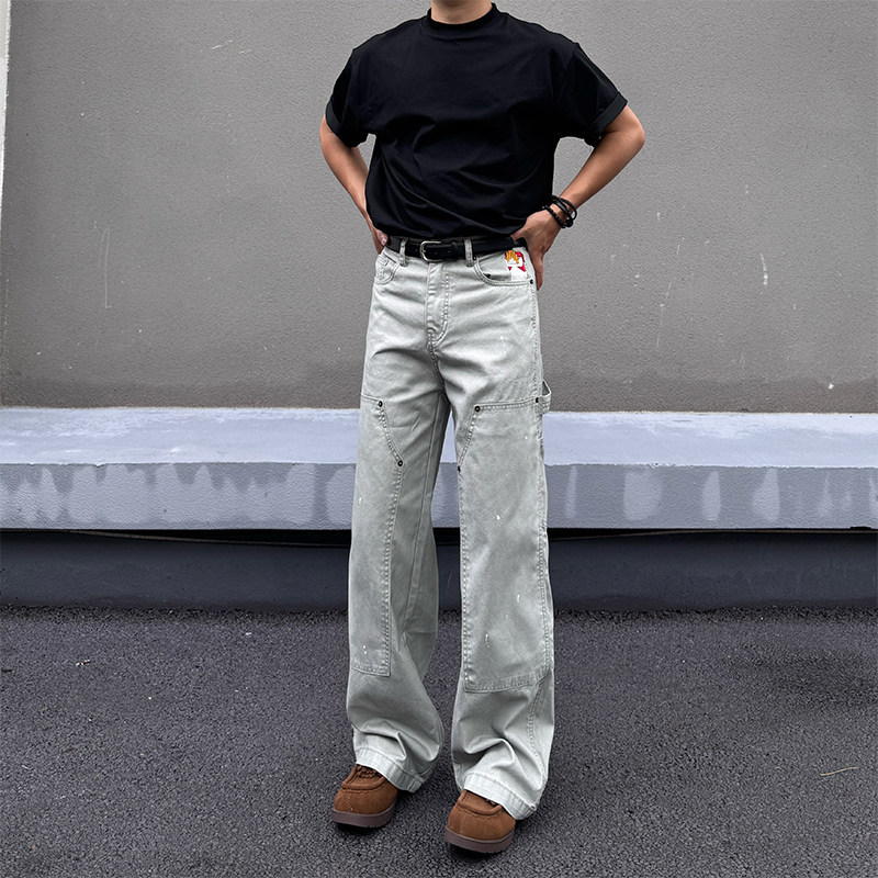 American Retro Patchwork Logging Work Pants For Men And Women Straight Leg, Slimming, Casual, Versatile, Trendy_voghion.com