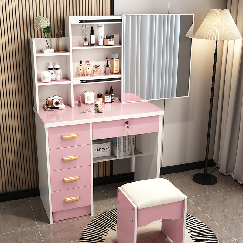 Alta sensación de ensamblaje de dormitorio mesa de maquillaje mini gabinete de maquillaje en línea popularidad moderna simple mesa de maquillaje