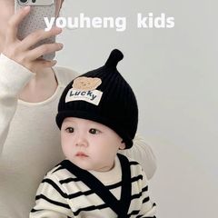 婴儿儿童帽子秋冬季毛线帽新款立体小熊新生儿宝宝女童韩版潮