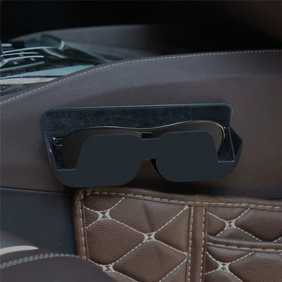 Cross-Border Adhesive Car Glasses Case Sunglasses Holder Car Dashboard Storage Card Non-Destructive Installation (Car Glasses Clip/Bill Clip) - black-black-flannel