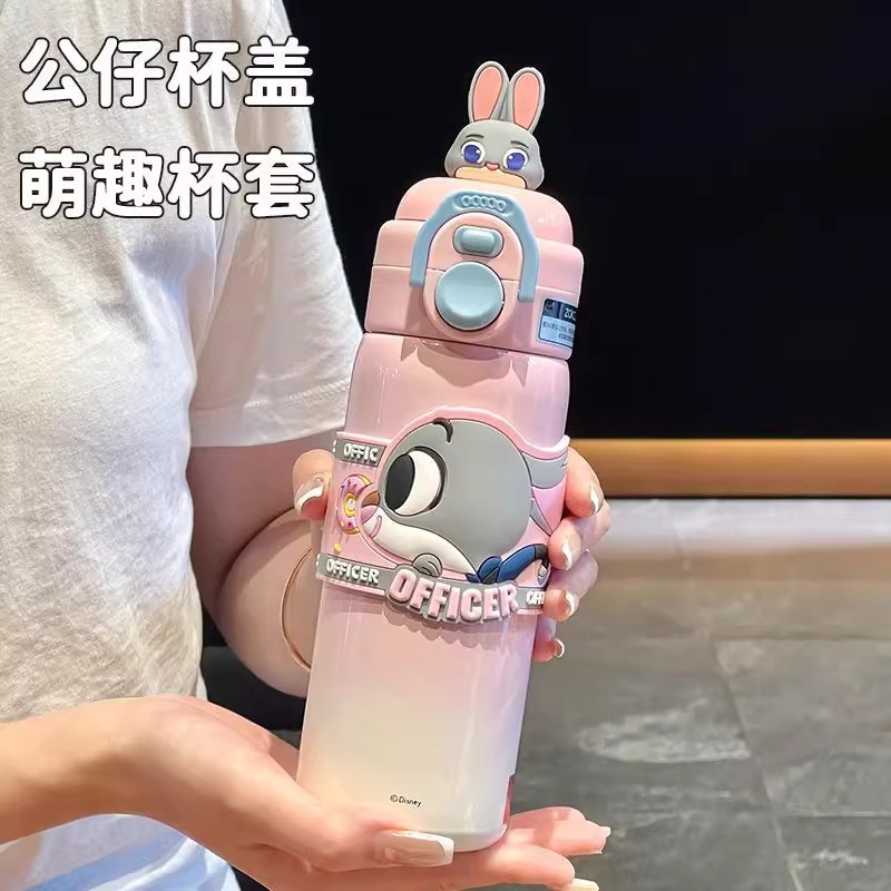 Taza termo Strawberry Bear Nick Double Drink para niños y niñas Taza de agua con pajita de alto valor Jodie Taza especial para la escuela para niños
