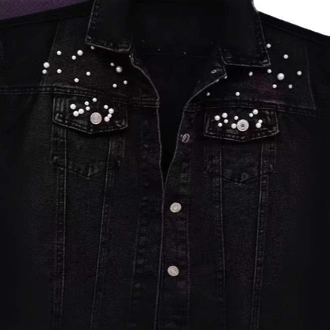 ​​Women's Beaded Denim Jacket – European Slim Fit, Heavy-Duty Stitching (S-5XL, Light Blue & Black)​​_ecoleips.com