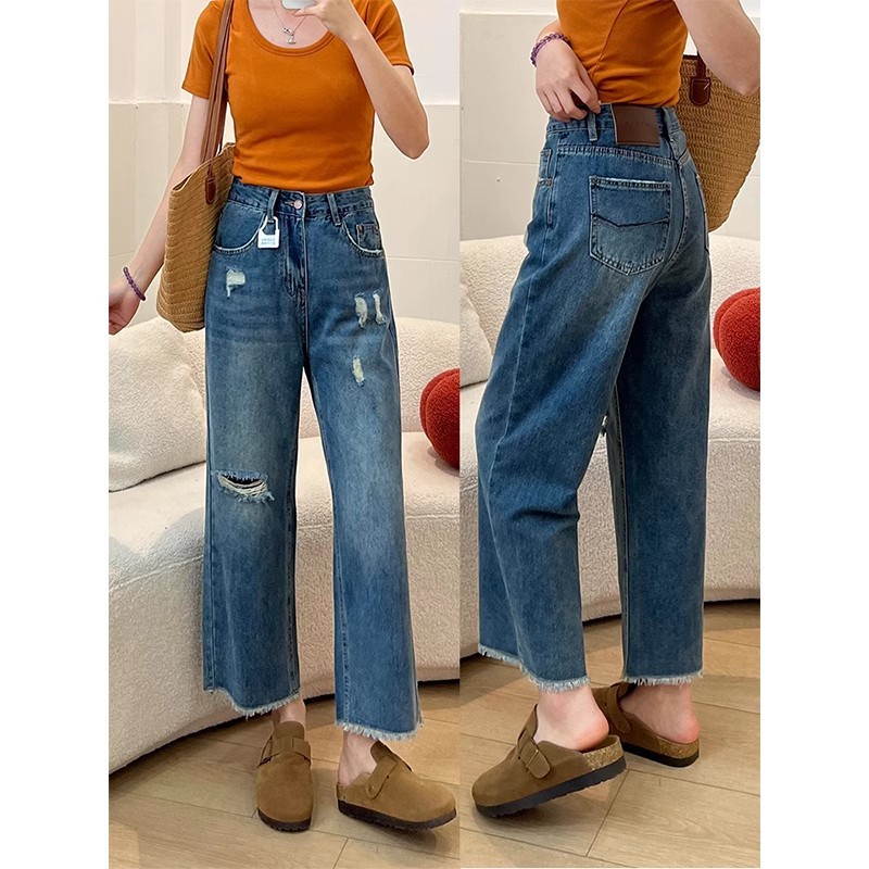 Thin blue trousers