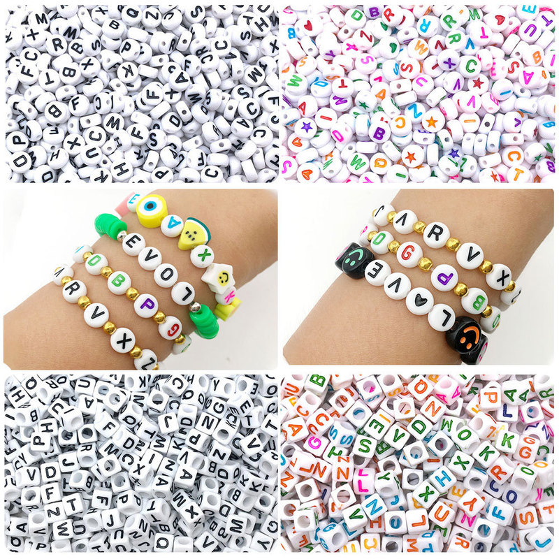 100 Amazon cross-border 6mm plastic 26 English beads black and white color acrylic loose beads jewelry accessories