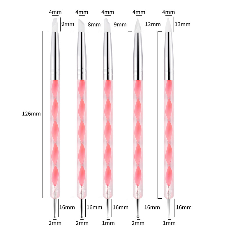 厂家直供 双头硅胶笔硅胶美甲笔5支装压痕笔软陶点钻笔美甲工具