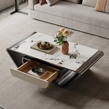 轻奢岩板客厅茶几小户型意式现代不锈钢创意会客茶台电视柜家用桌
