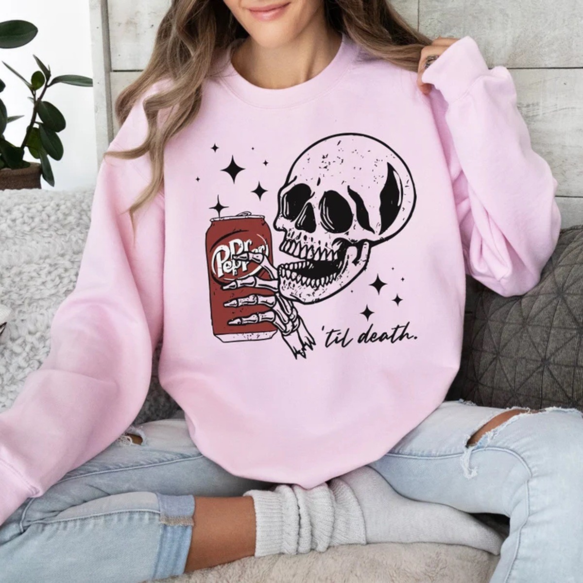 Till Death Dr. Pepper Sweatshirt Halloween Skeleton Sweatshi