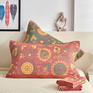 2025 New Ethnic Style Colored Cotton Series Four-Layer Gauze Pillow Towel