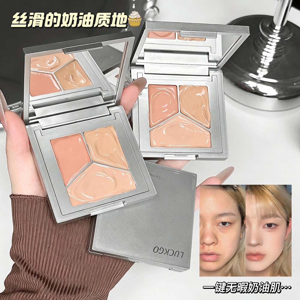 Luckgo Three-Color Concealer Is Moisturizing, Delicate, and Blends into the Skin, Not Easy to Get Stuck on Lines, Tear Troughs, or Acne Marks, and Is a Budget-Friendly Makeup Product