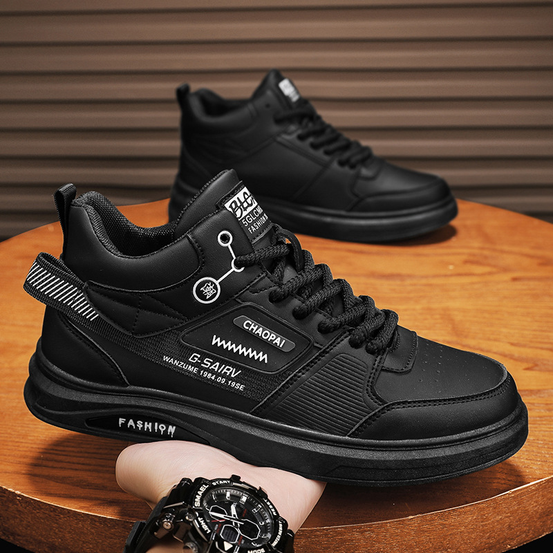 Heren herfst winter trends, veelzijdige casual board schoenen, student sport leren oppervlak, waterdicht en antislip dik_voghion.com