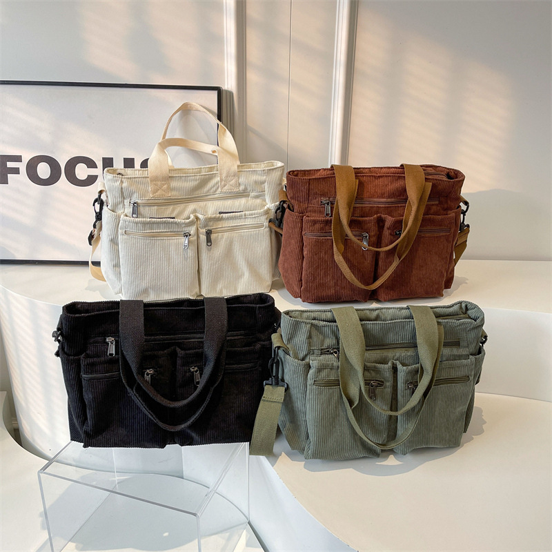 Large-Capacity Corduroy Women's Bag, Simple Women's Shoulder Crossbody Bag, Versatile Corduroy Handbag for Girls, Commuting and Travel