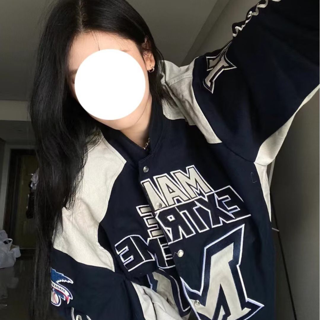 American retro Street High Street Heavy Industry Racing motocicleta chaqueta retro color matching letters hombres y mujeres de la moda nacional chaqueta suelta