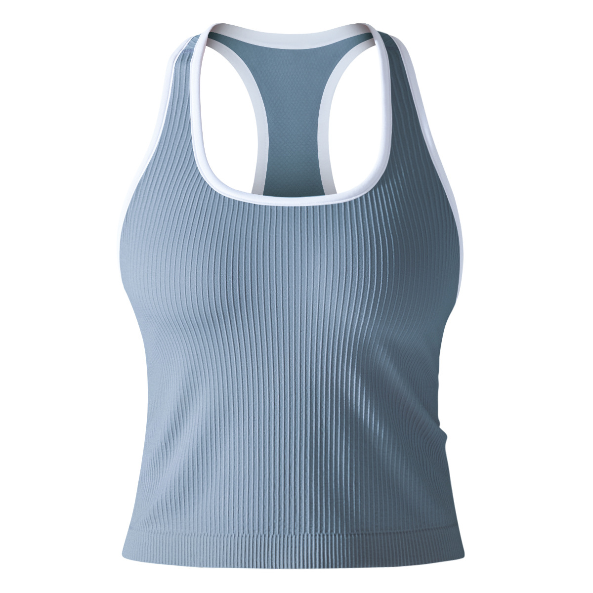 Chaleco largo ajustado ajustado con hilo de color sólido europeo y americano transfronterizo, deportes, correr, fitness, ropa de yoga, top femenino image 11