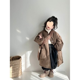 2025 winter new Korean version of boys and girls baby versatile loose long casual coat children's padded cotton coat