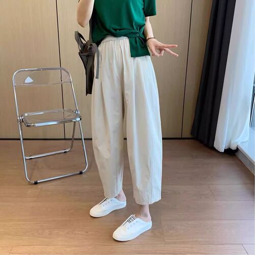 Art Deco Retro Petite Turnip Leggings for Women 2025 Summer Stretch Waist Slip-On Pants Loose Nine-Tenths Father Pants