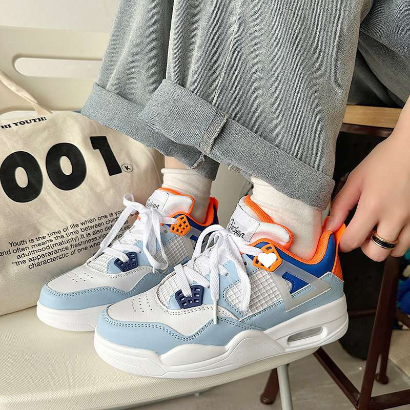 Zapatillas de baloncesto con colchón de aire para niños 2025 verano nuevo estilo salvaje ins color en contraste zapatos blancos de suela gruesa zapatillas deportivas