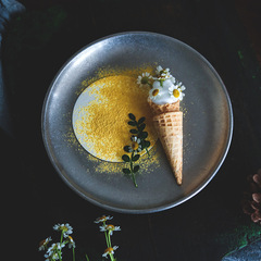 復古盤子不鏽鋼雪花砂啞光商用圓托盤甜品盤骨碟家用批發做舊碟子