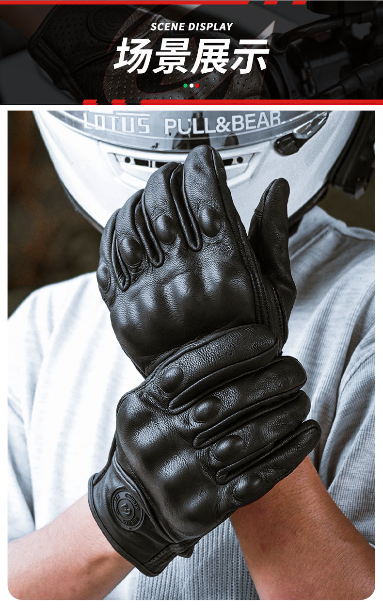 Motorcycle Sheepskin Gloves Retro Biker Riding Half Finger Four Seasons Summer Windproof Breathable Drop Protection