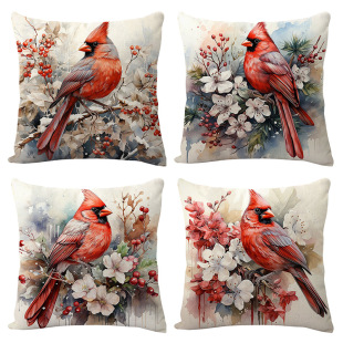 Amazon Tropical Rainforest Flowers and Birds Series Linen Pillow Cover Bird Flower Cushion Car Sofa Retro Cushion