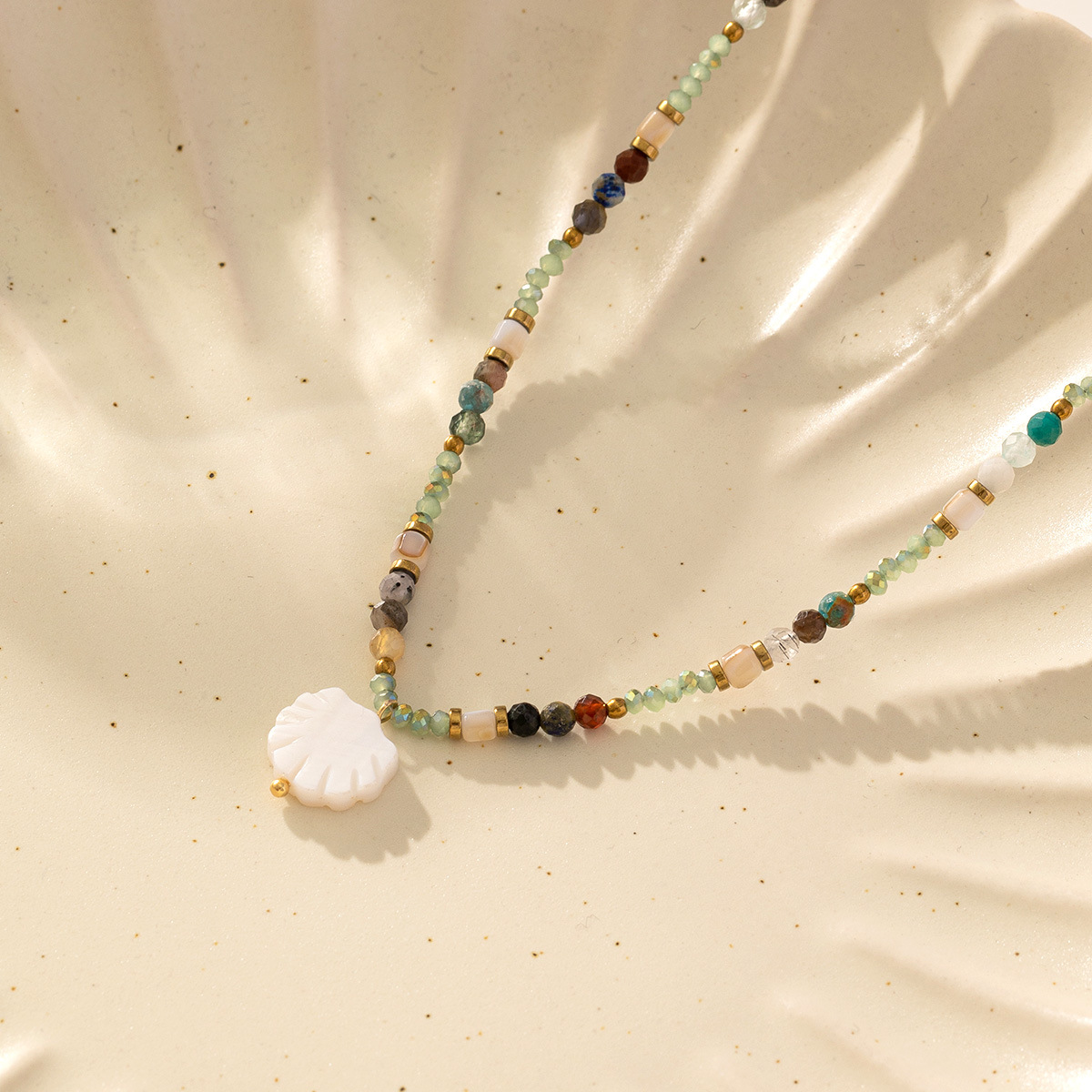Ethnic Style Shell Stainless Steel Beaded Alloy Inlay Shell Necklace_colorza_3