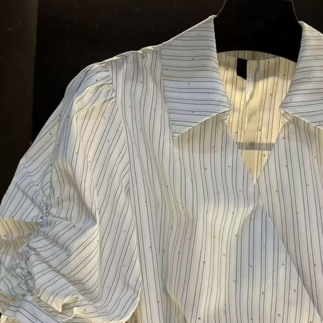 Women's Clothing Polo Collar Striped Short Sleeved Shirt For Women Summer Waist Slimming Fashion Temperament Skirt Tops For Women_ecoleips.com