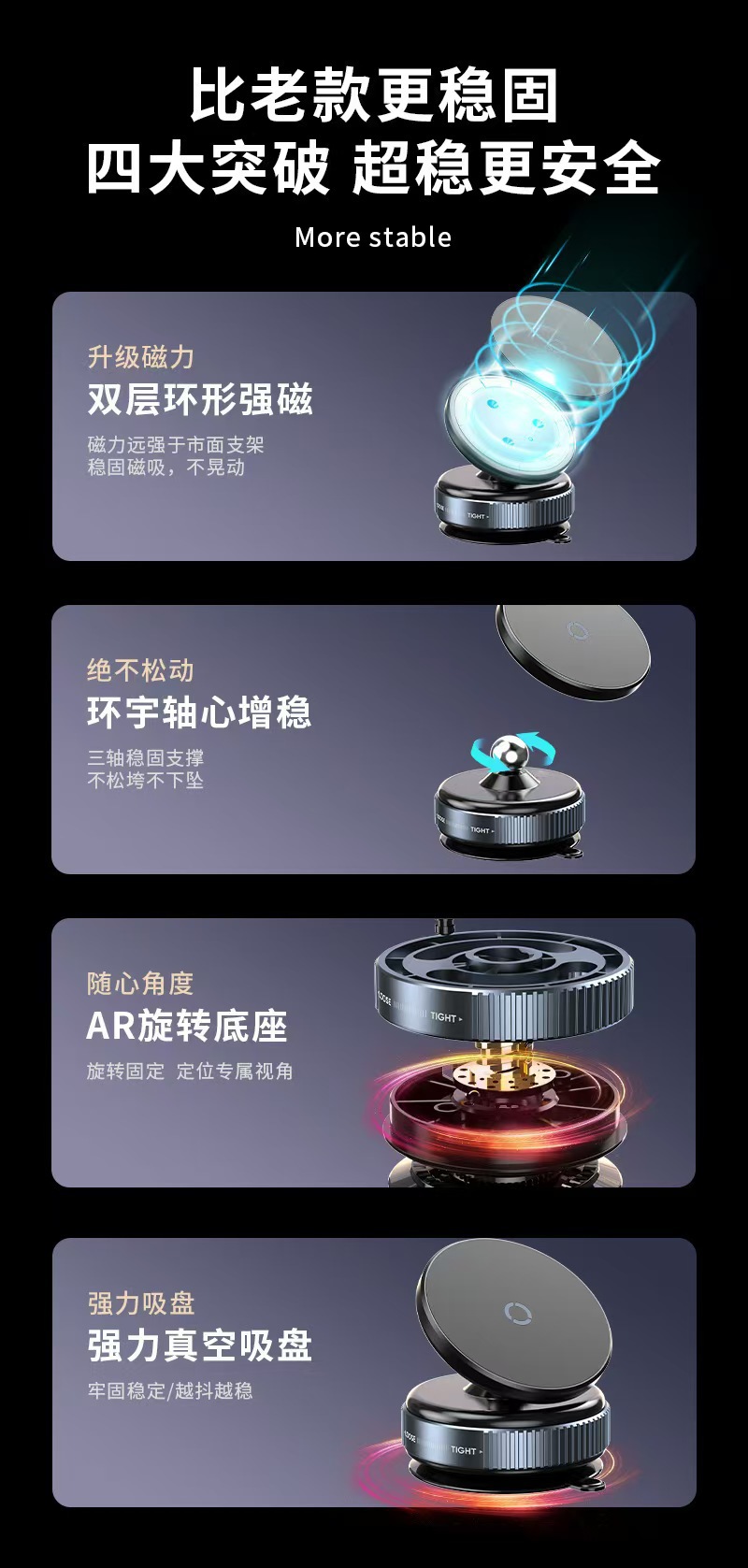 Cross-Border Popular Suction Cup Phone Holder, Car-Mounted Magnetic Desktop Multi-Functional Vacuum Adsorption Car Phone Holder