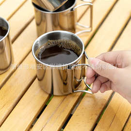 不锈钢折叠柄水杯跨境野营杯咖啡马克杯欧美户外运动杯可印logo