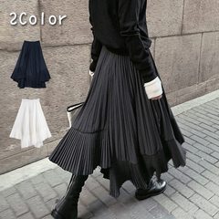 秋季日韩新款高腰百褶裙女中长款黑色不规则大摆鱼尾显瘦半身裙
