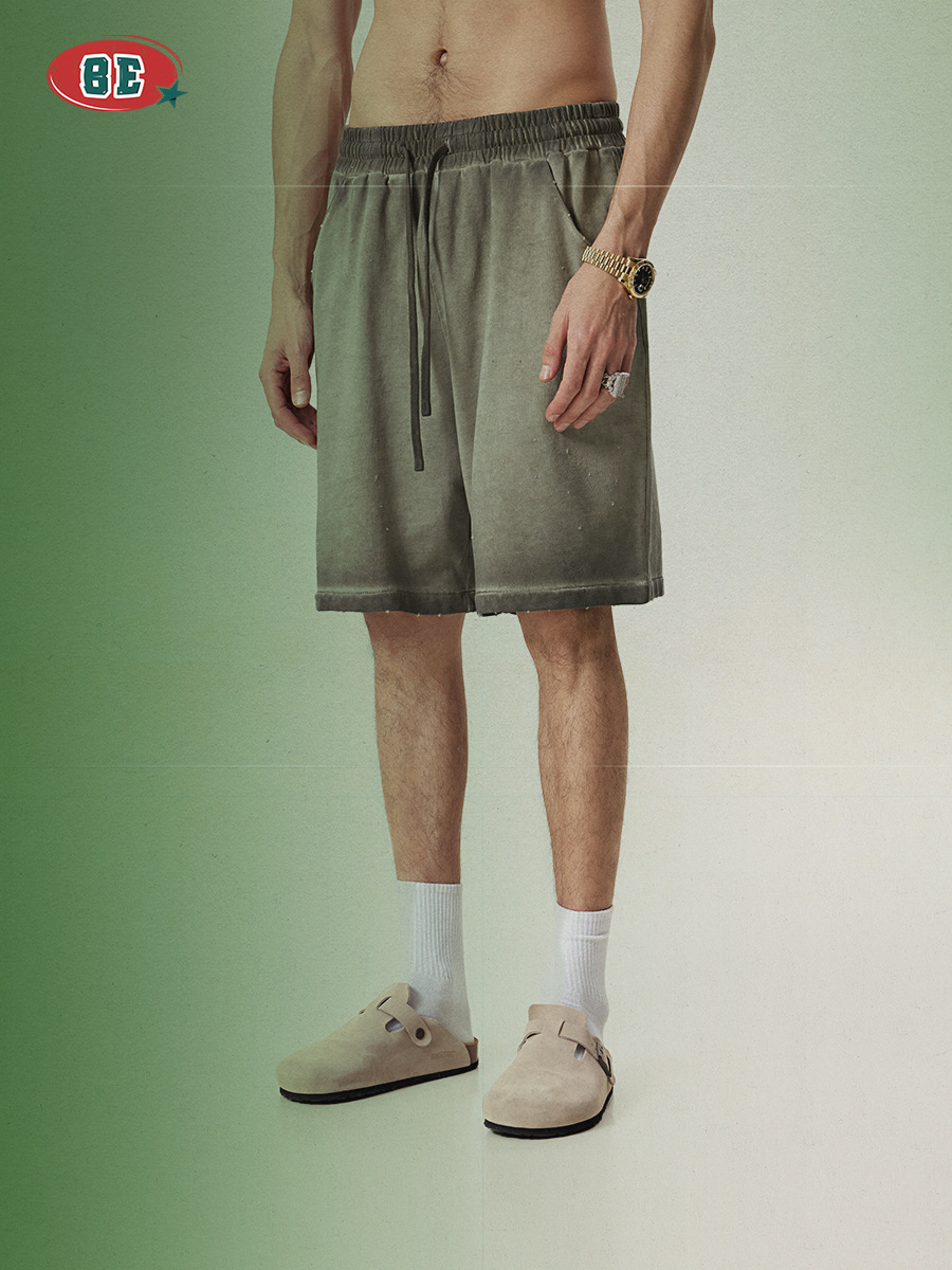 Pantalones Cortos Deportivos Lavados para Hombre de Algodón Holgados para Deportes y Ocio