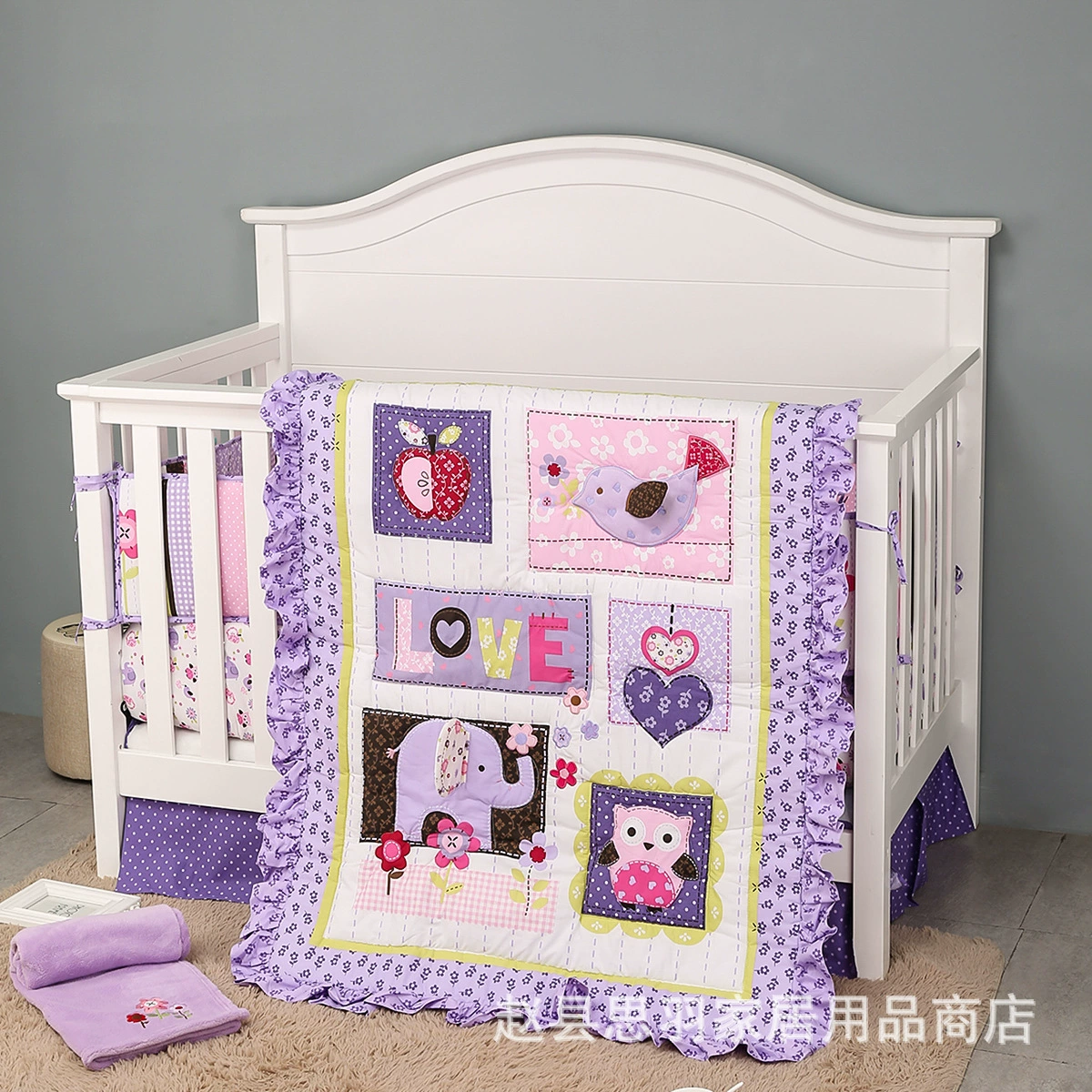 Комплект детского постельного белья из шести предметов для внешней торговли: детское одеяло, бортик для кроватки, простыня на резинке, юбка для кроватки, защита от протеканий, с мультяшным принтом