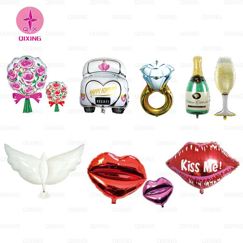 Proposal Wedding Decoration Aluminum Film Balloon String Heart Lips Heart Conjoined Love Diamond Ring Wedding Car Valentine's Day Balloon