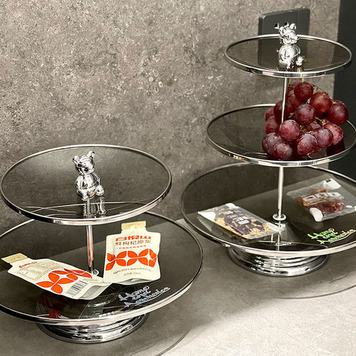 Light luxury Nordic style multi-layer glass fruit plate creative bear fruit plate high-looking dessert table display stand wholesale