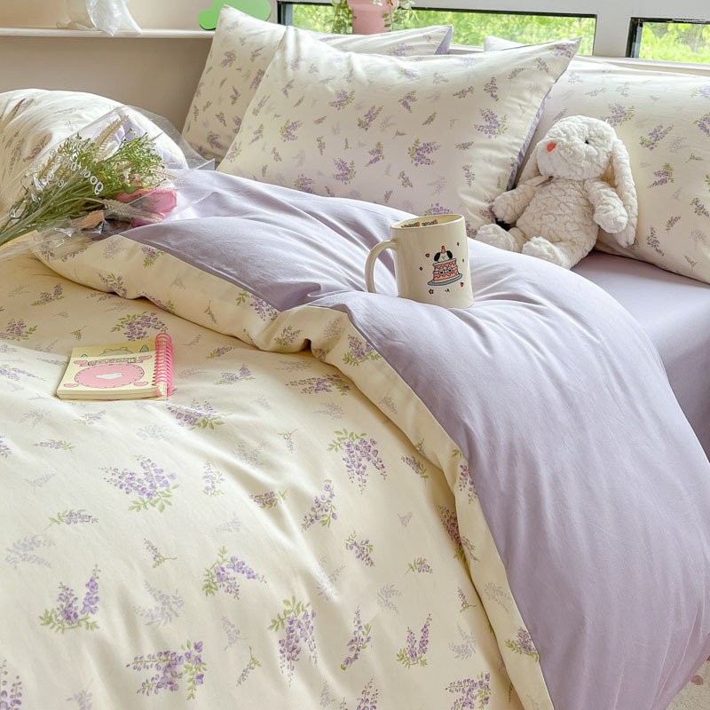 New Cotton Pastoral Style Fresh Cotton Four-piece Bed Sheet Quilt Cover Bed Hat Dormitory Three-piece Bedding