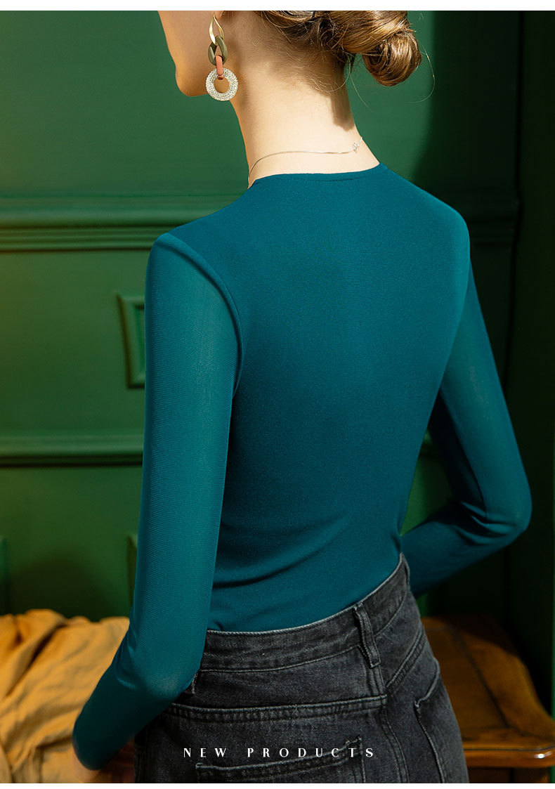 Women's Clothing New autumn V neck mesh bottoming shirt _voghion.com