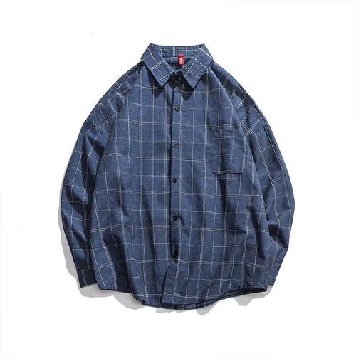 Men's Long-Sleeve Grid Shirt, Korean Style Trendy Student Collar Shirt, Fashion Men's Shirt, Casual Jacket Top