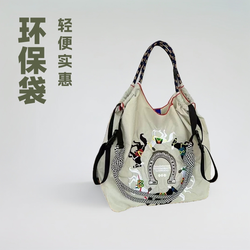 Horse Embroidery Ballchain Eco-Friendly Bag Shopping Bag Shoulder Bag 2025 New Lightweight Commuter Bag