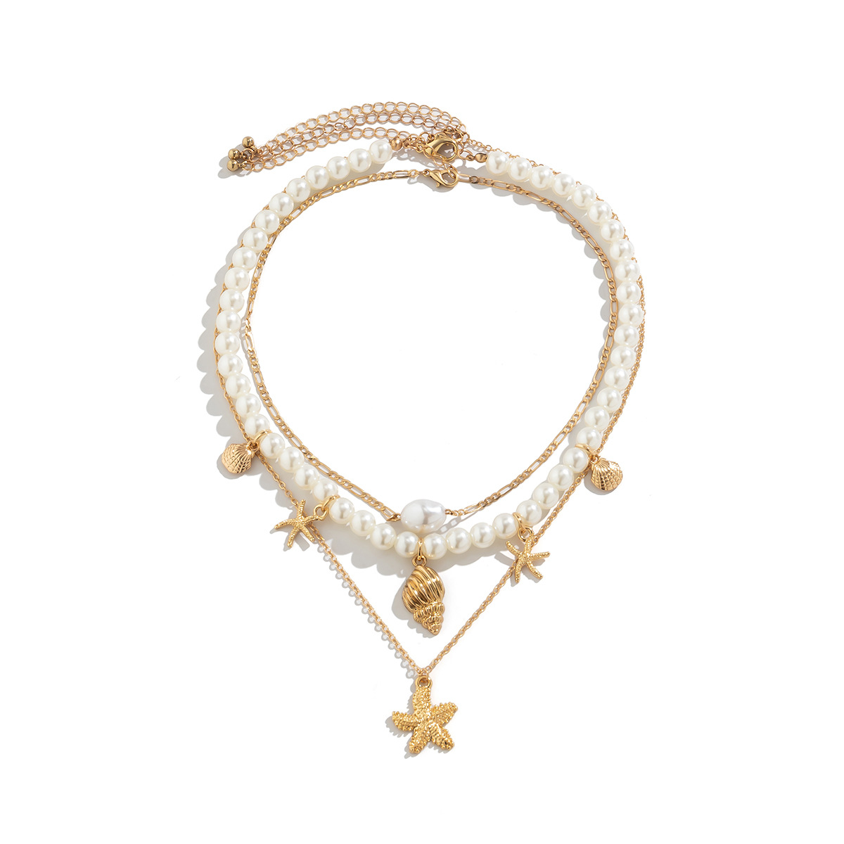 Boho-Halskette mit Muscheln und Seesternen, Vintage-Perlen-Halskette mit Quasten, Urlaubs- und Strandkette, Schmuck für Frauen und Mädchen_voghion.com