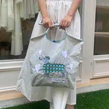 大容量环保收纳袋单肩手提包日本小众刺绣高园园同款ballchain