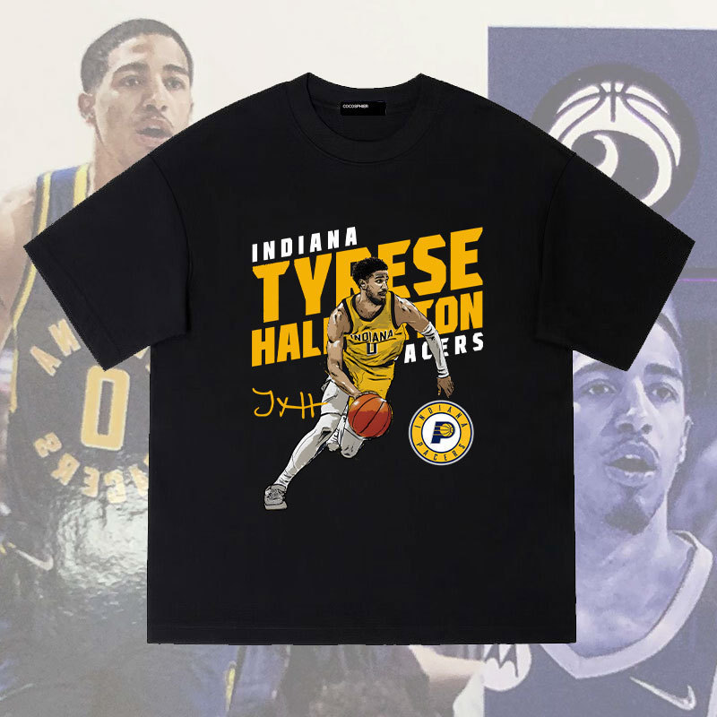 East Crown Haliburton Long-Staple Pure Cotton Short-Sleeve T-Shirt Loose Top Summer Basketball Jersey Pacers Jersey